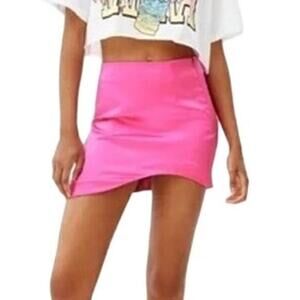GB Gianni Bini Satin Split Hem Mini Skirt Barbie Hot Pink‎ Womens Size Small NWT
